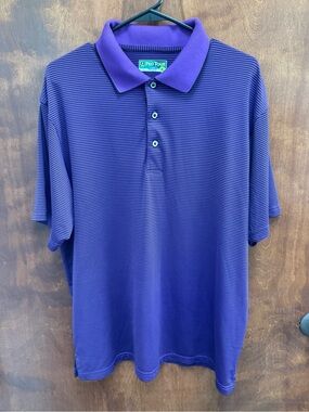 Pro Tour Cool Play Men's Purple & Black Striped Polo Shirt - size Large